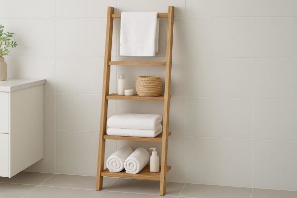 Freestanding Ladder Bathroom Towel Shelf