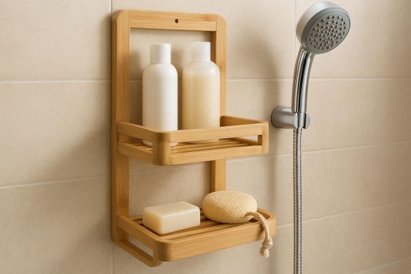 Bamboo Shower Shelf Natural Wood Bath